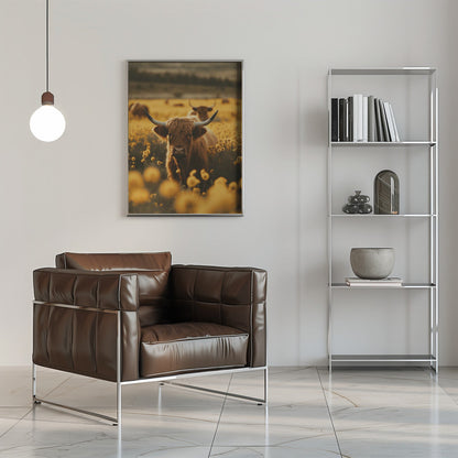 Wandbild Highland-Rinder auf Blumenwiese