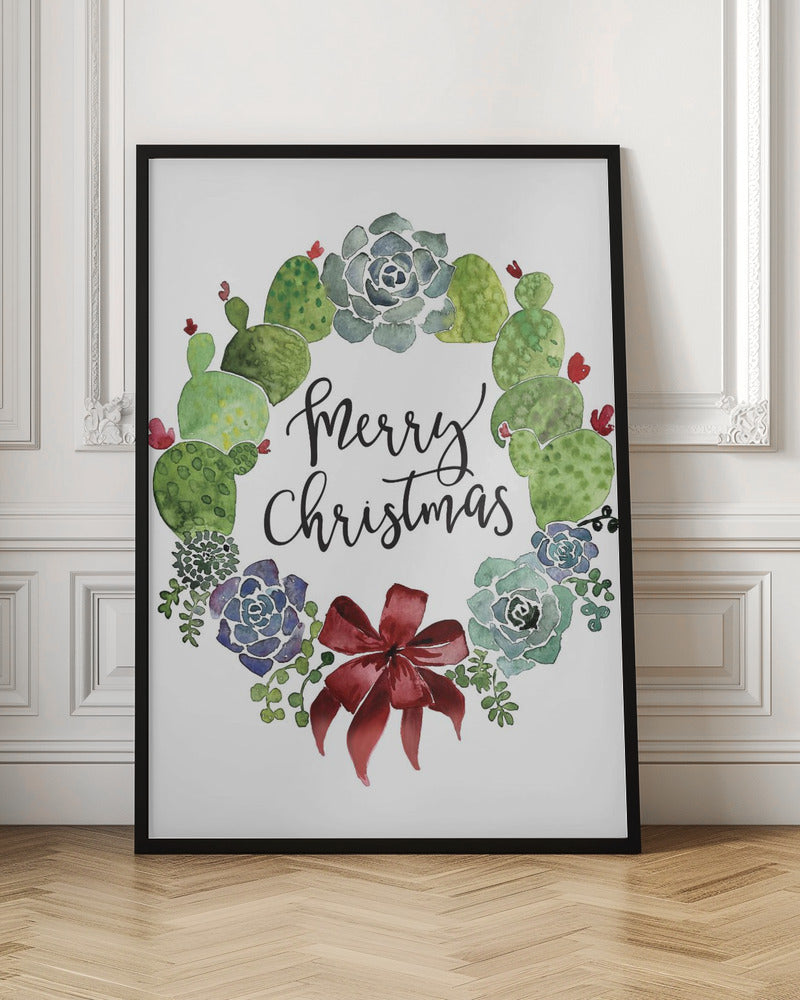 Wandbild Kakteen- und Sukkulenten-Weihnachtskranz