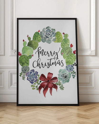 Wandbild Kakteen- und Sukkulenten-Weihnachtskranz