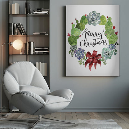 Wandbild Kakteen- und Sukkulenten-Weihnachtskranz