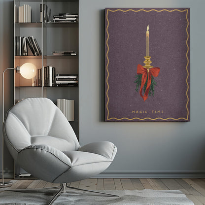 Wandbild Kerze mit Schleife und Tannenzweigen Leinwandbild