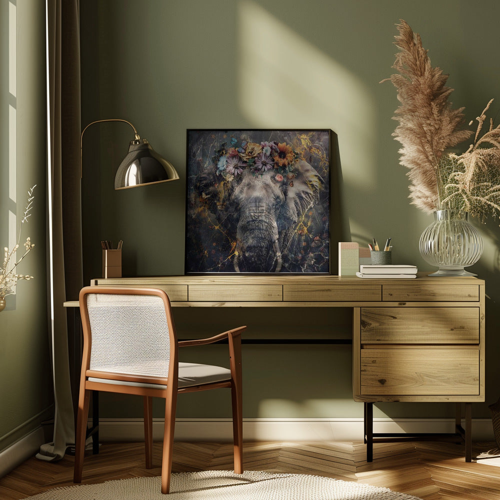 Wandbild Elefant Tier Vintage Kunst Illustration Wandbild 01