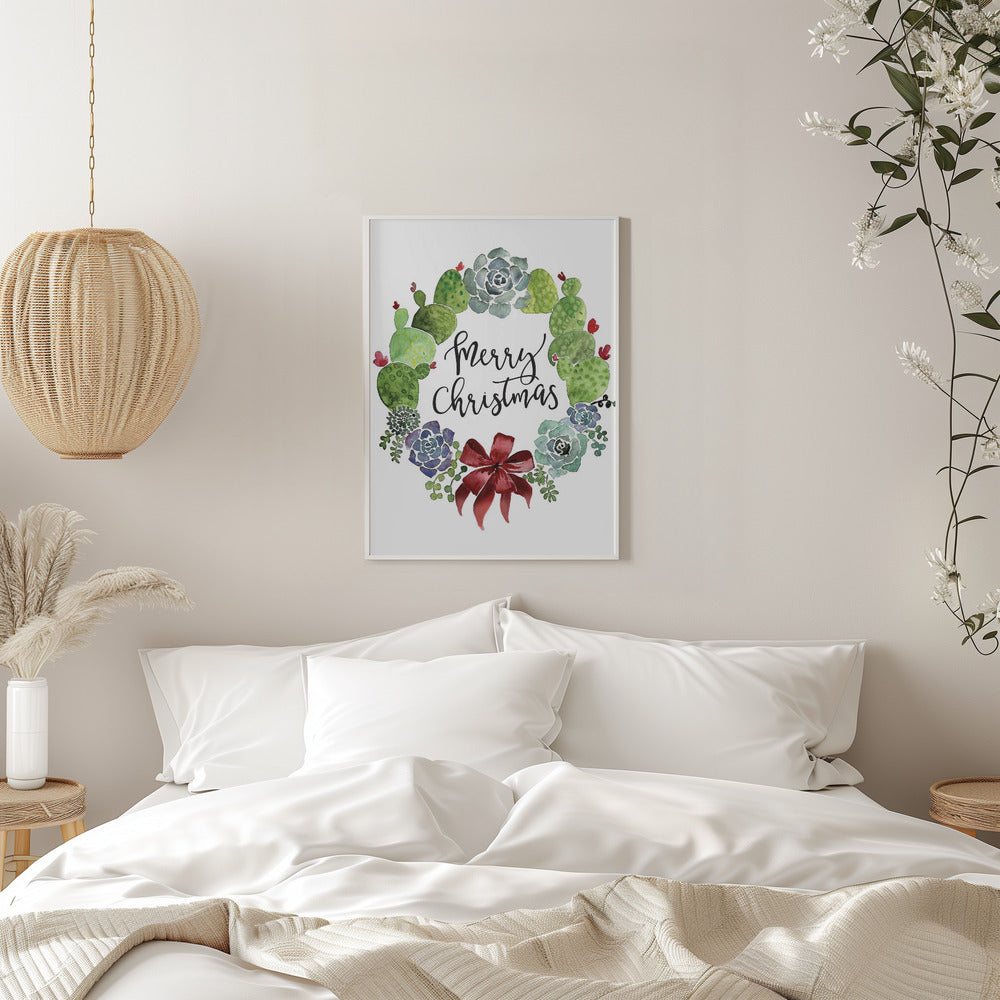 Wandbild Kakteen- und Sukkulenten-Weihnachtskranz