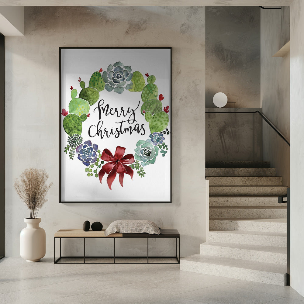 Wandbild Kakteen- und Sukkulenten-Weihnachtskranz
