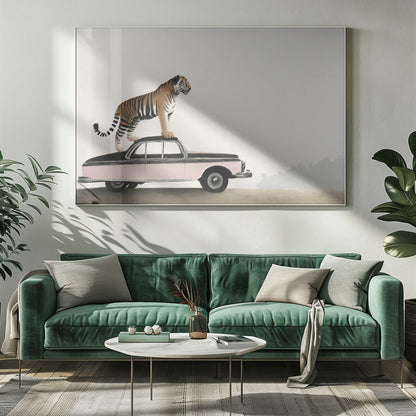 Wandbild: Tiger auf einem Autodach