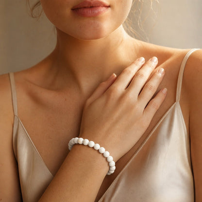 Porcelain White Faceted Round Bracelet - 8mm