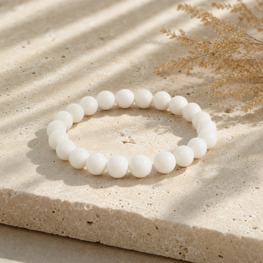 Porcelain White Faceted Round Bracelet - 8mm