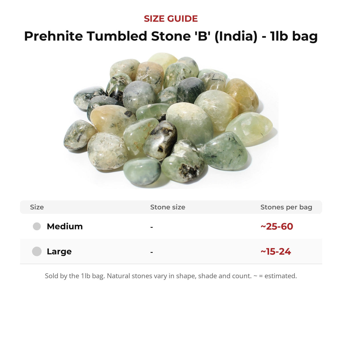 Prehnite Tumbled Stone 'B' (India) - 1lb bag