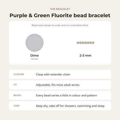 Purple and Green Fluorite Bracelet - 2-3mm