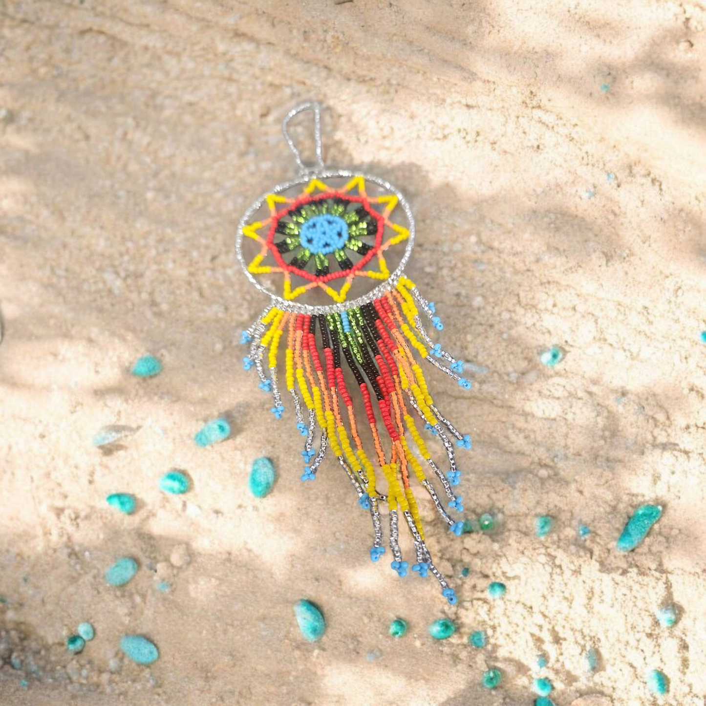 Silver and yellow   red,Celestial Beaded Handmade Dreamcatcher