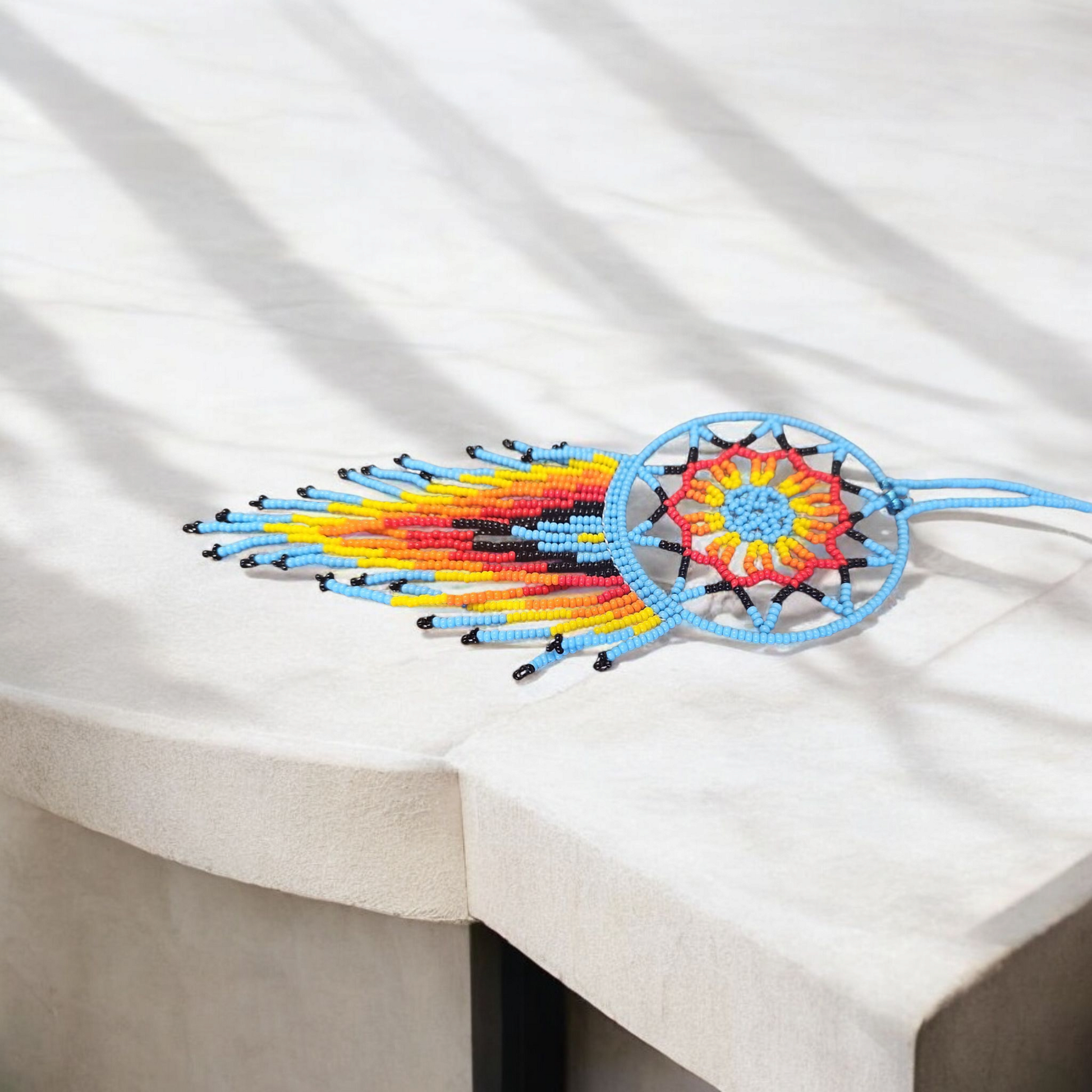 Sky blue yellow ,Celestial Beaded Handmade Dreamcatcher