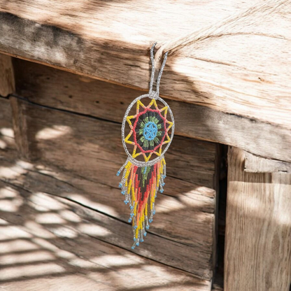 Silver and yellow   red,Celestial Beaded Handmade Dreamcatcher