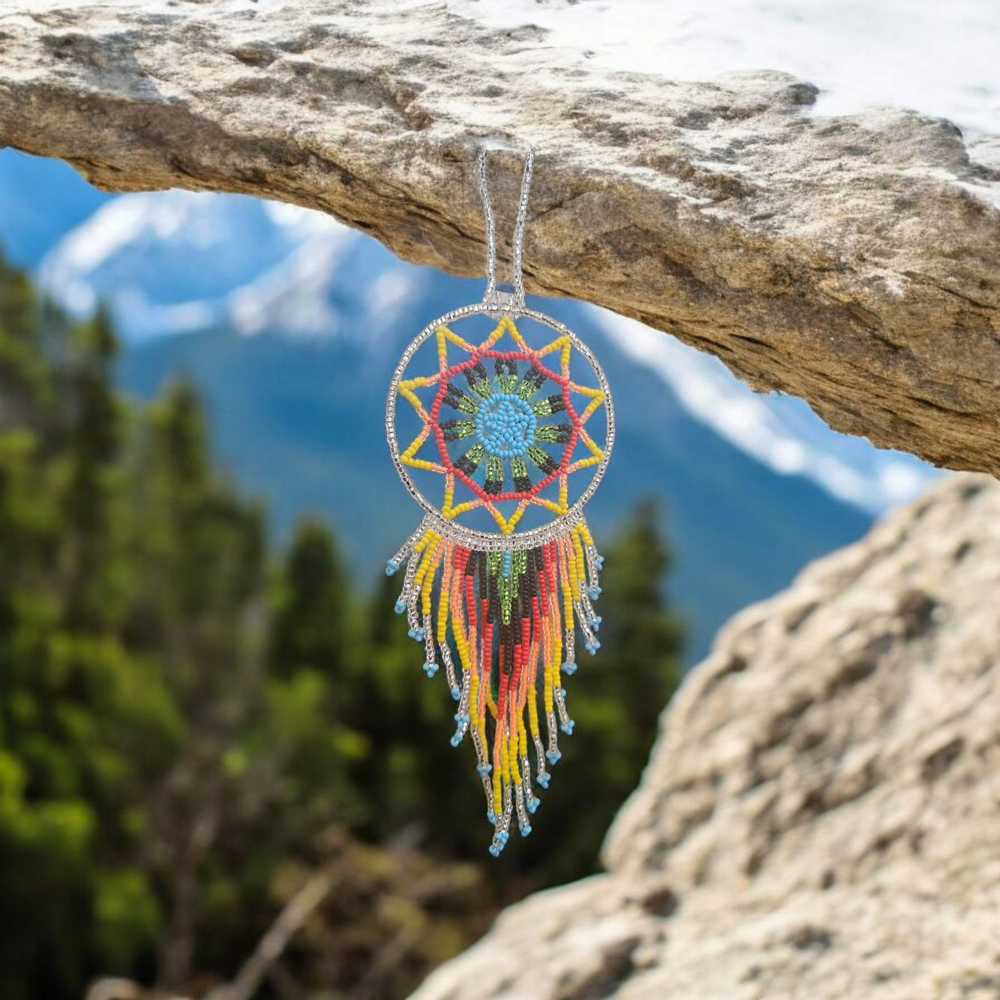 Silver and yellow   red,Celestial Beaded Handmade Dreamcatcher