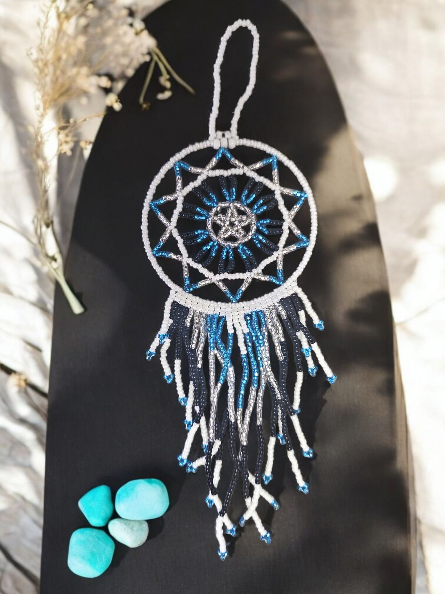 White blue  ,Celestial Beaded Handmade Dreamcatcher