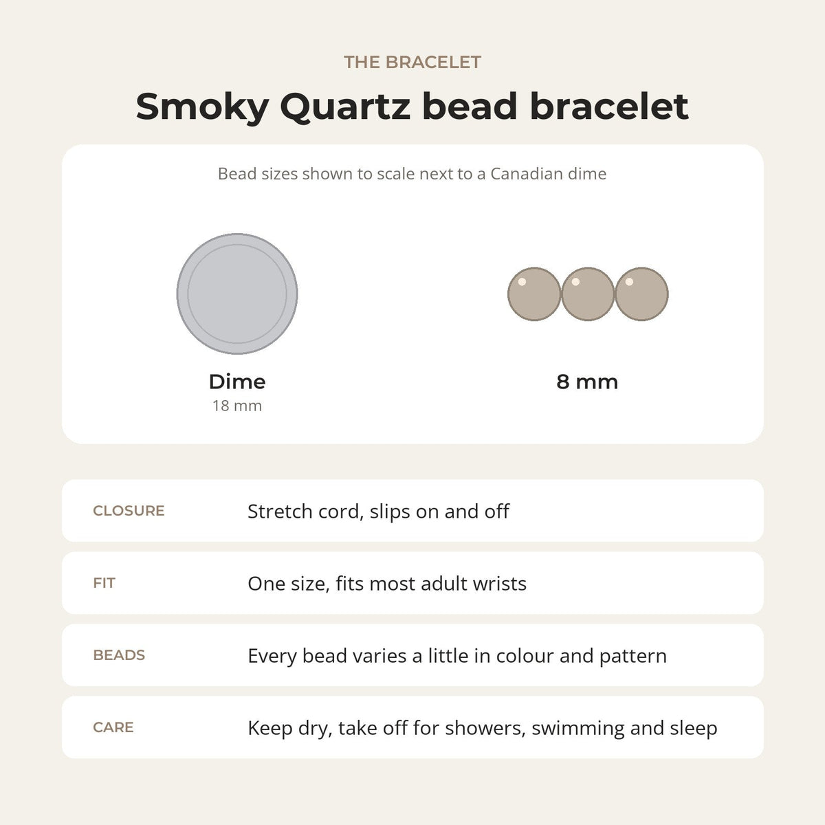 Smoky Quartz Round Bracelet - 8mm