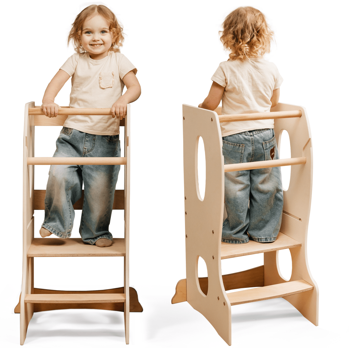 Stable Montessori Tower: Wooden Growing Chair - Ivory