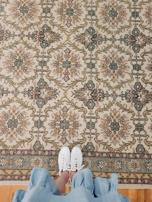 Vintage Turkish Oushak Rug | 9' 9"  x 6' 1"