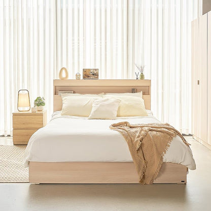Vienna Wooden Bed with Storage Drawers & Integrated Power Outlets (Natural Wood)