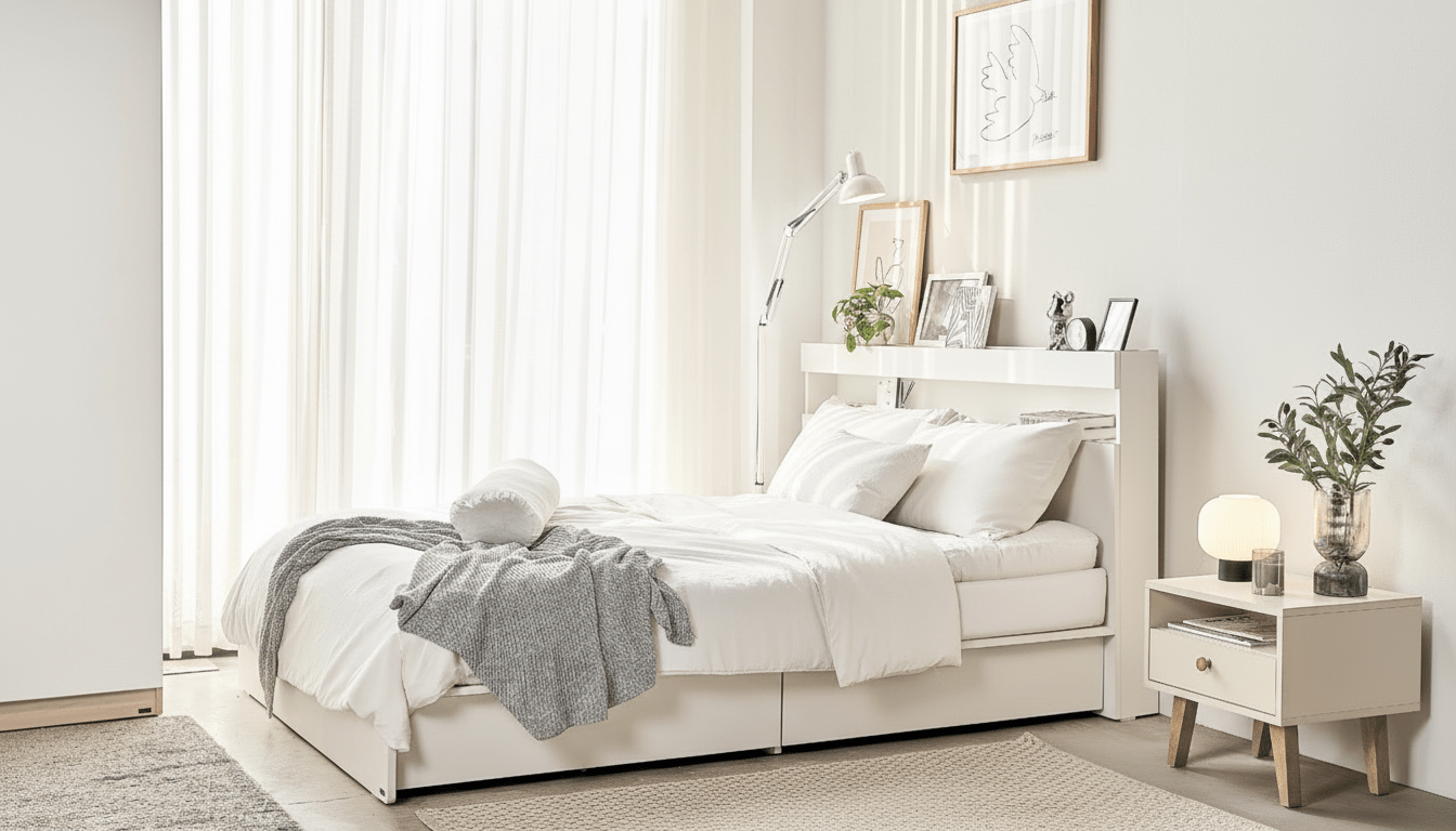 Vienna Wooden Bed with Storage Drawers & Integrated Power Outlets (White)