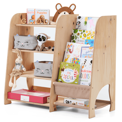 Wooden Montessori Shelves for Toddler 2in1: Bookshelf & Toy Shelving