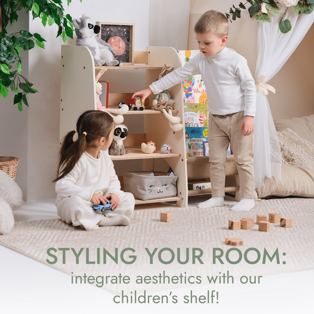Wooden Montessori Shelves for Toddler 2in1: Bookshelf & Toy Shelving